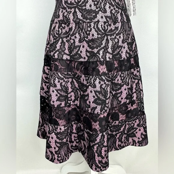 NWT Kay Unger Cocktail Dress Fit & Flare Sleeveless Pink Black Lace Size 6 Party - Picture 4 of 12